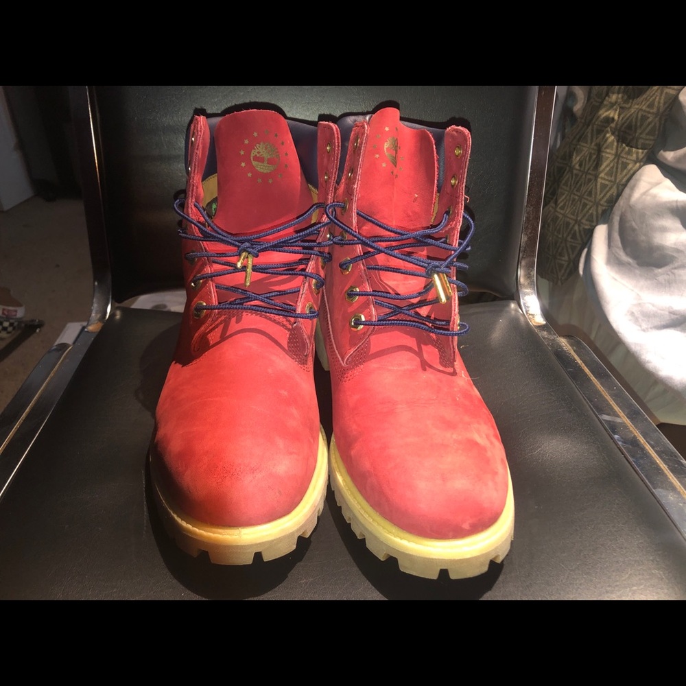 Red and Navy blue timberland Boots